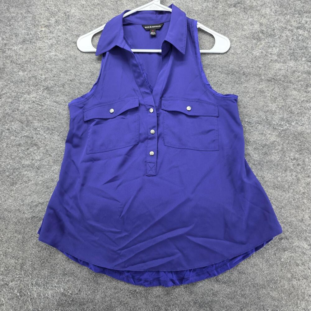 Rock & Republic Blouse Womens Medium Purple Sleeveless Collared Top Casual